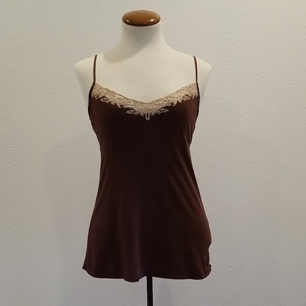 Brown, tan lace beaded tank Abercrombie